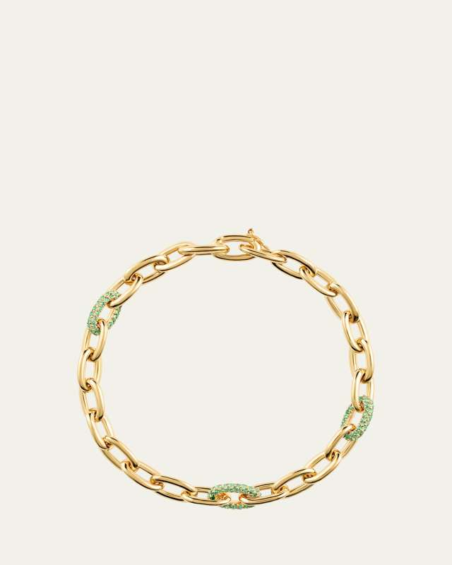 9K Gold Tri Pavé Baby Seamless Link Bracelet with Emeralds